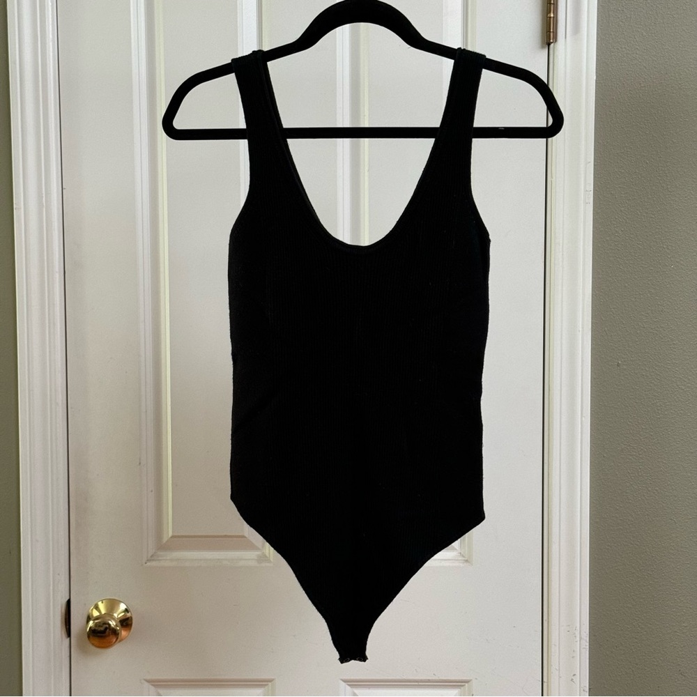 Abercrombie & Fitch Ribbed-Sweater Thong Bodysuit, Black, Size L
